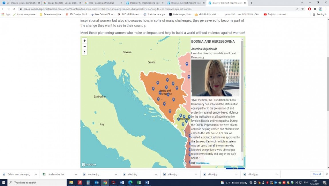 Direktorica Fondacije lokalne demokratije Jasmina Mujezinović na interaktivnoj  UN mapi profesionalaca u borbi za prava žena!